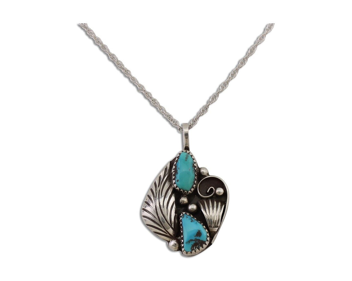 Navajo Turquoise Handmade Necklace 925 Silver Artist Signed PM C.80s