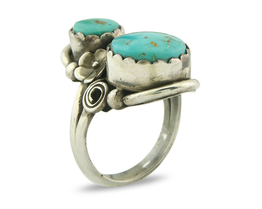 Traditional Navajo Ring 925 Sterling Silver Authentic Turquoise Signed JB Sz 6.0
