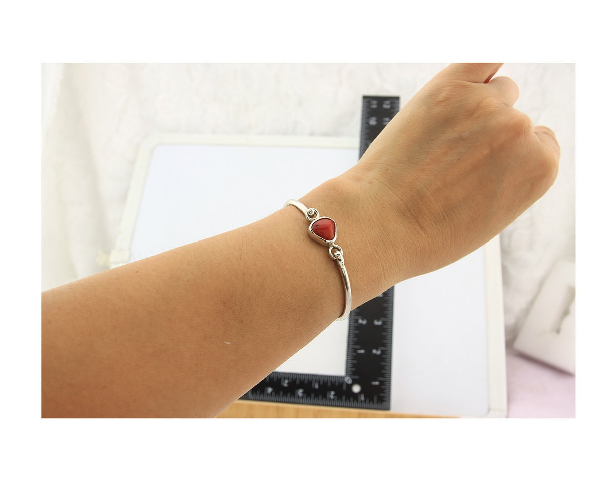 Navajo Bracelet Sterling Silver Natural Red Coral Artist Signed Sunrise