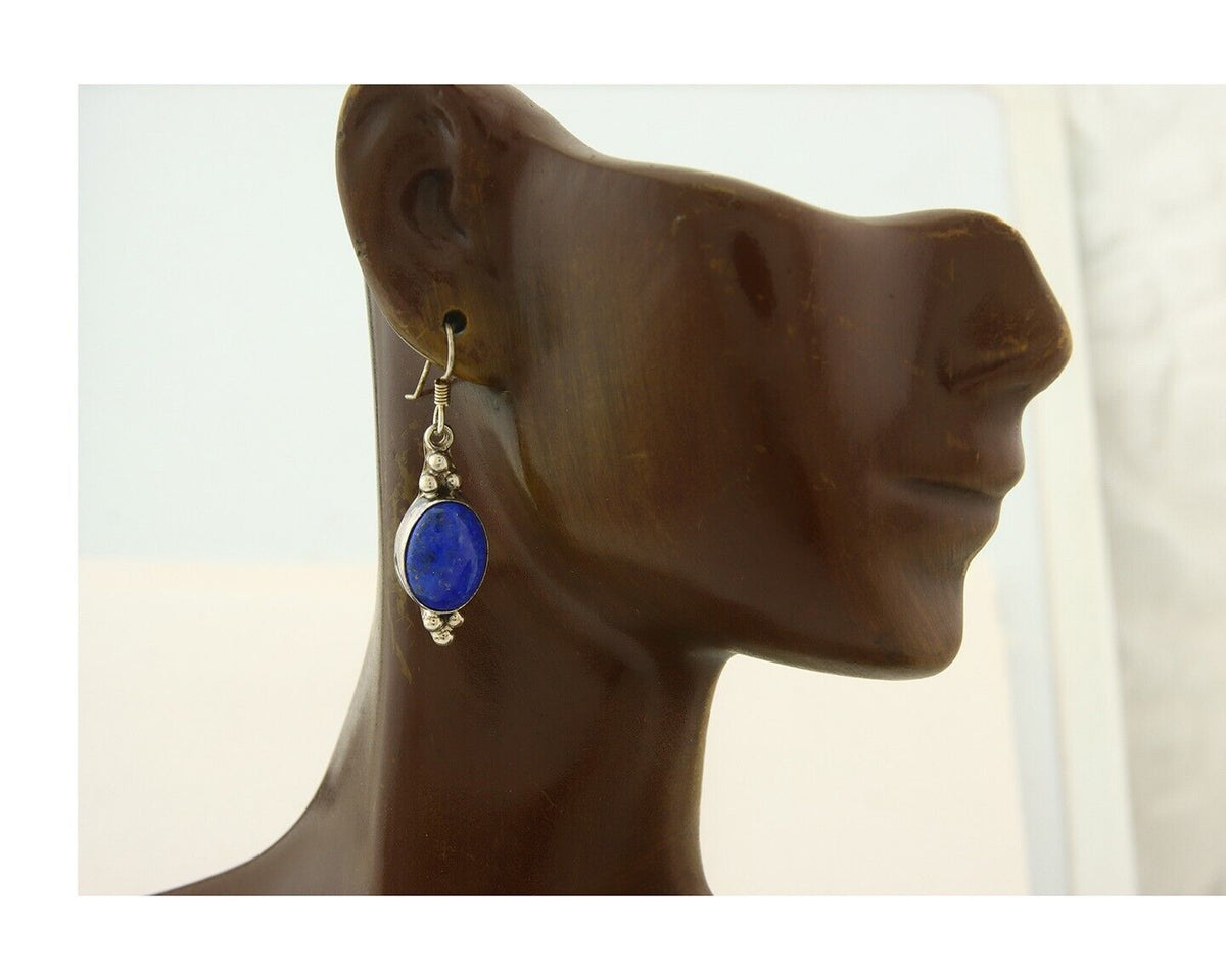 Navajo Earrings 925 Silver Natural Lapis Native American Artist C.80's