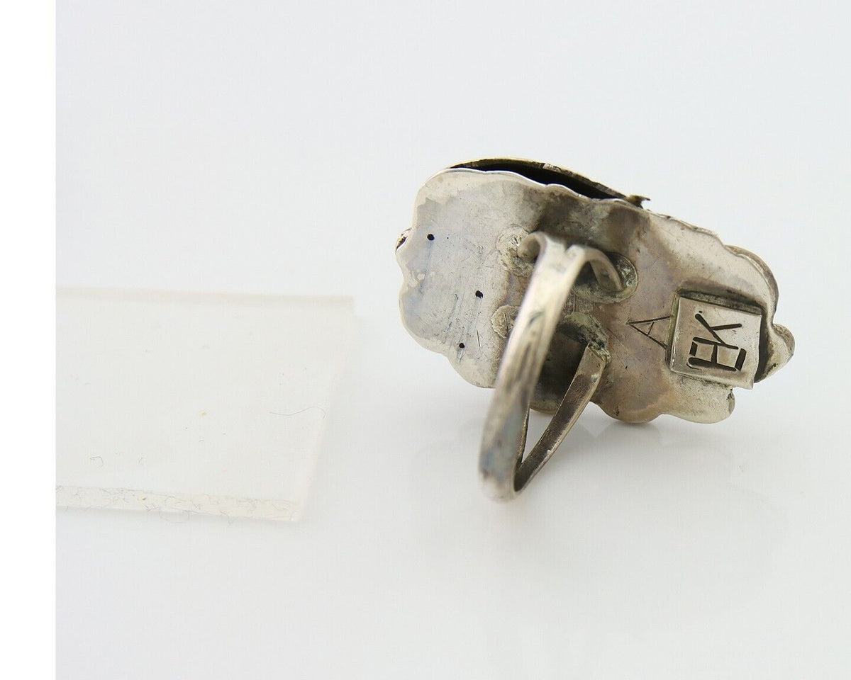 Navajo Ring .925 Sterling Blue Turquoise Artist Signed EK C.80's