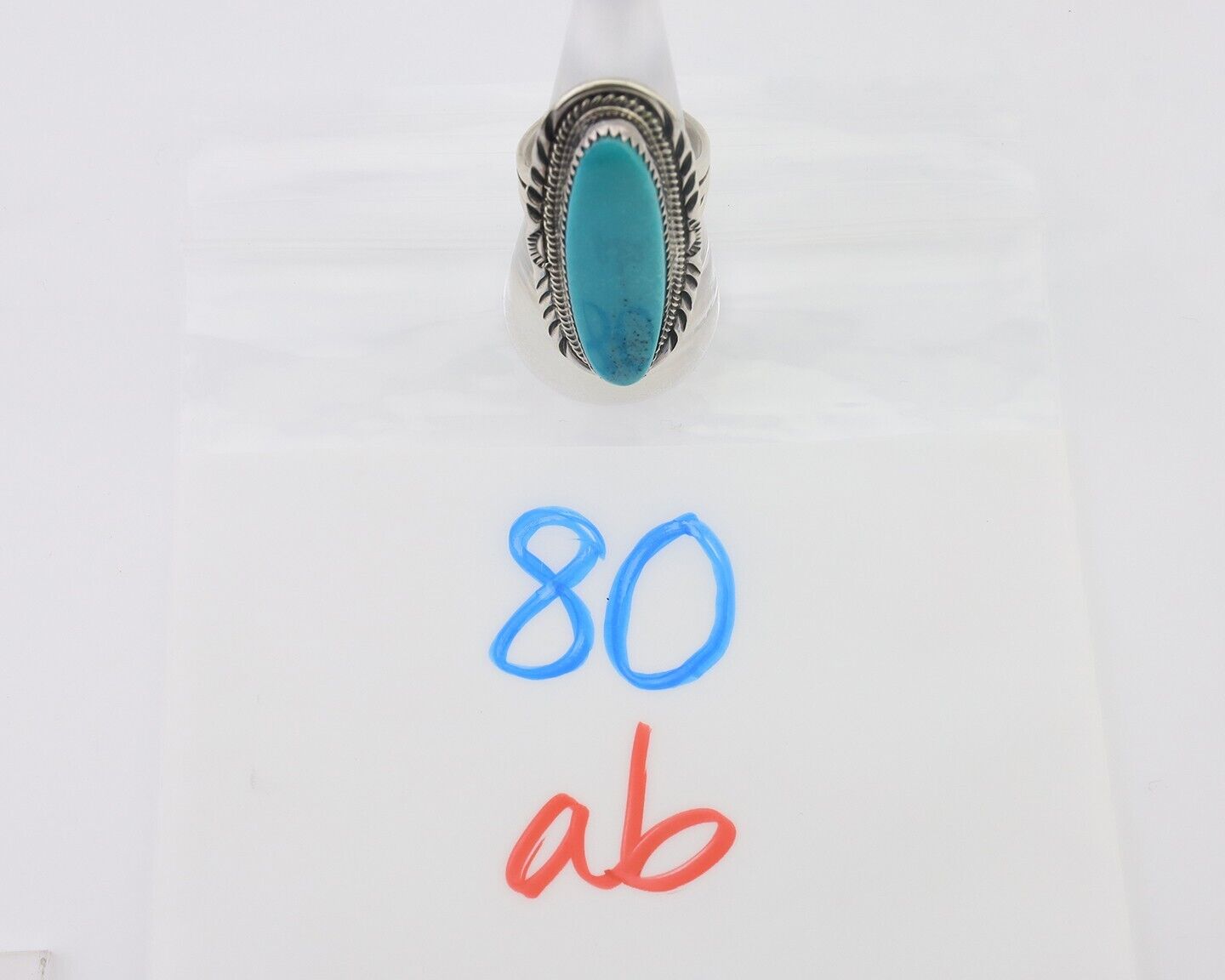 Navajo Ring 925 Silver Natural Blue Gem Turquoise Signed USA C.80's