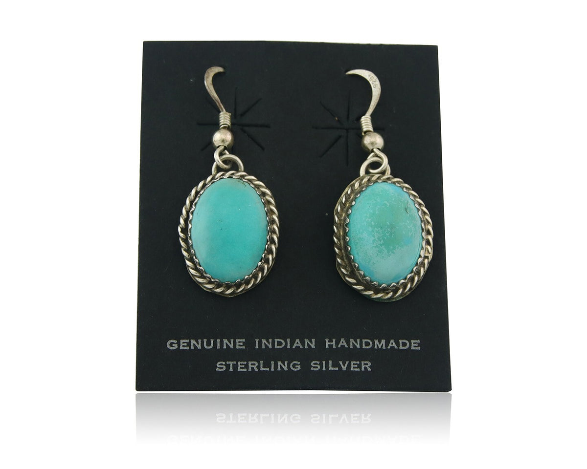 Navajo Dangle Earrings 925 Silver Natural Turquoise Native Signed Benally C.80's