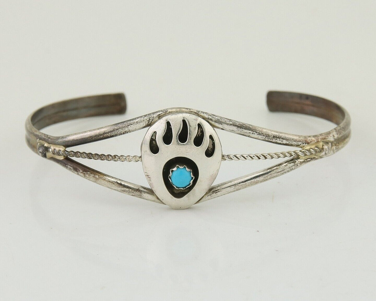 Navajo Paw Bracelet 925 Silver Blue Turquoise Native American Artist C.80's