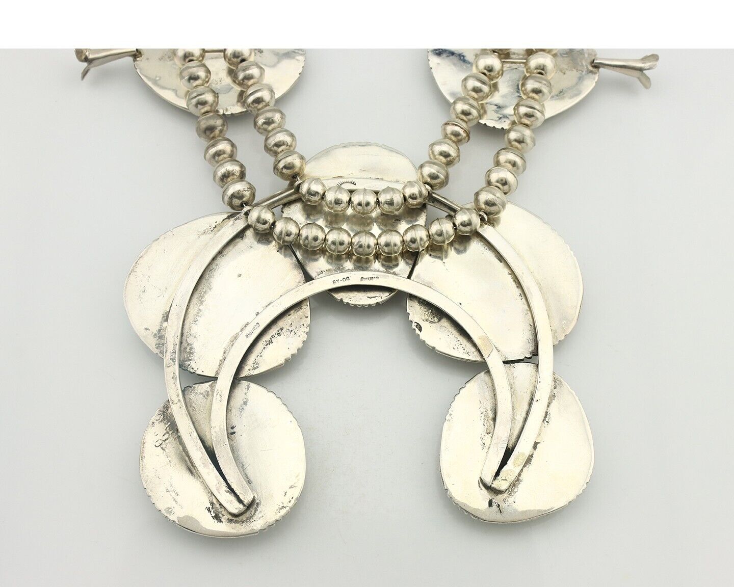 HUGE Navajo Squash Necklace 925 Silver Nalural Tuquoise Signed BY-OG C.80's