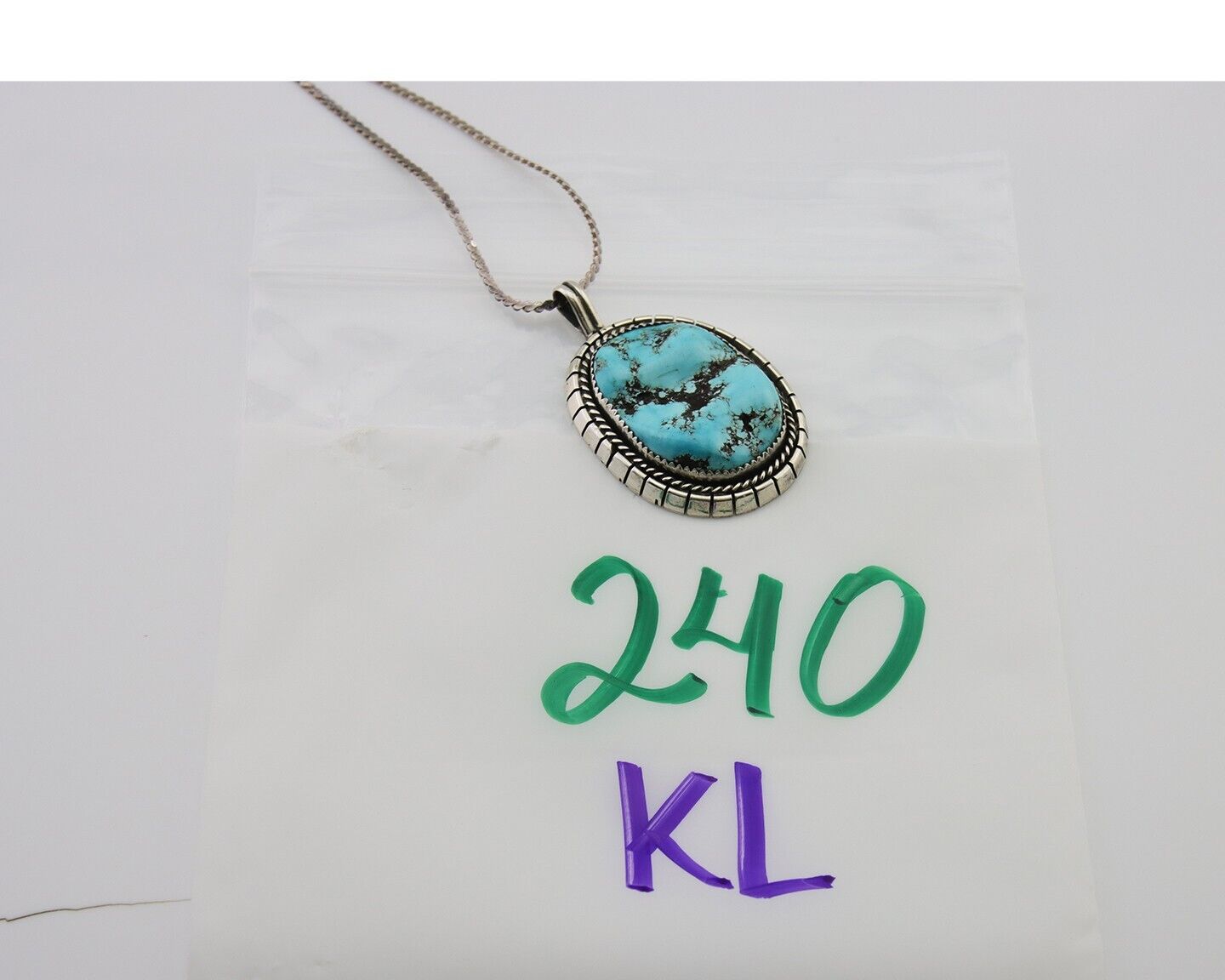 Navajo Necklace 925 Silver Natural Blue Turquoise Artist Signed Tom Willeto C80s