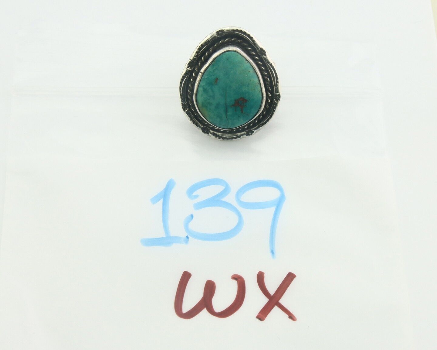 Navajo Men Ring 925 Sterling Blue Turquoise Native Artist C.80's Size 10