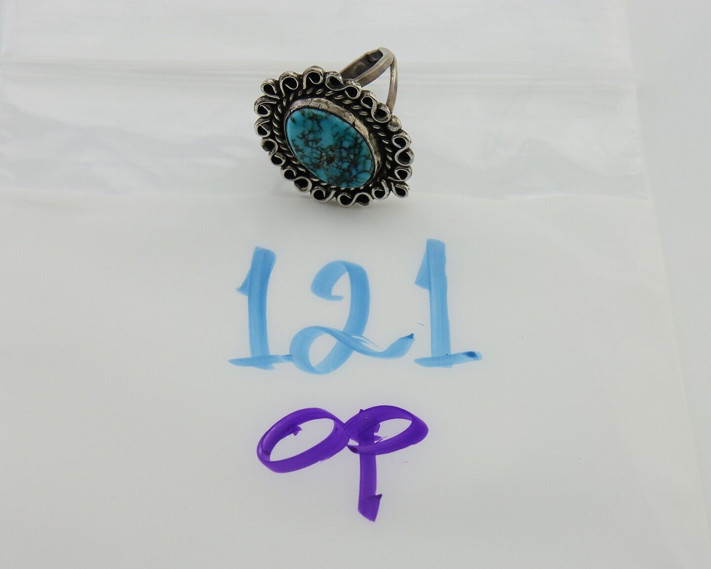 Navajo Ring 925 Silver Spiderweb Turquoise Artist Siged Jerry Johnson C.80's