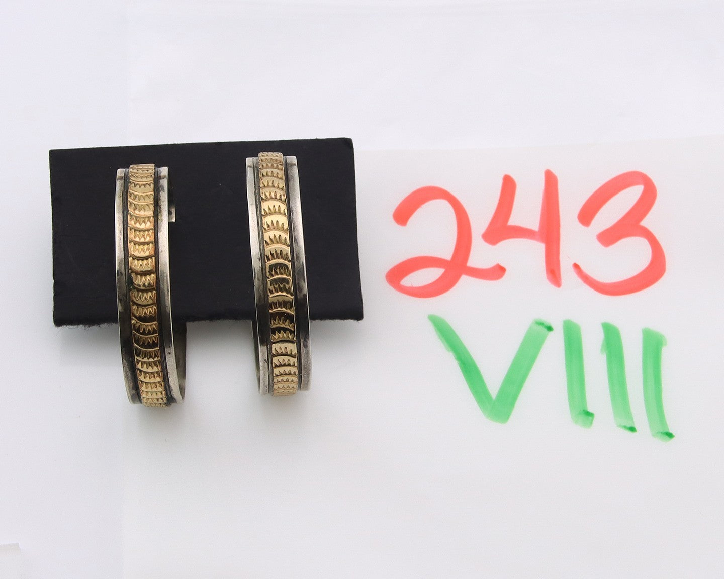 Navajo Earrings Sterling Silver & Gold Vintage Handmade