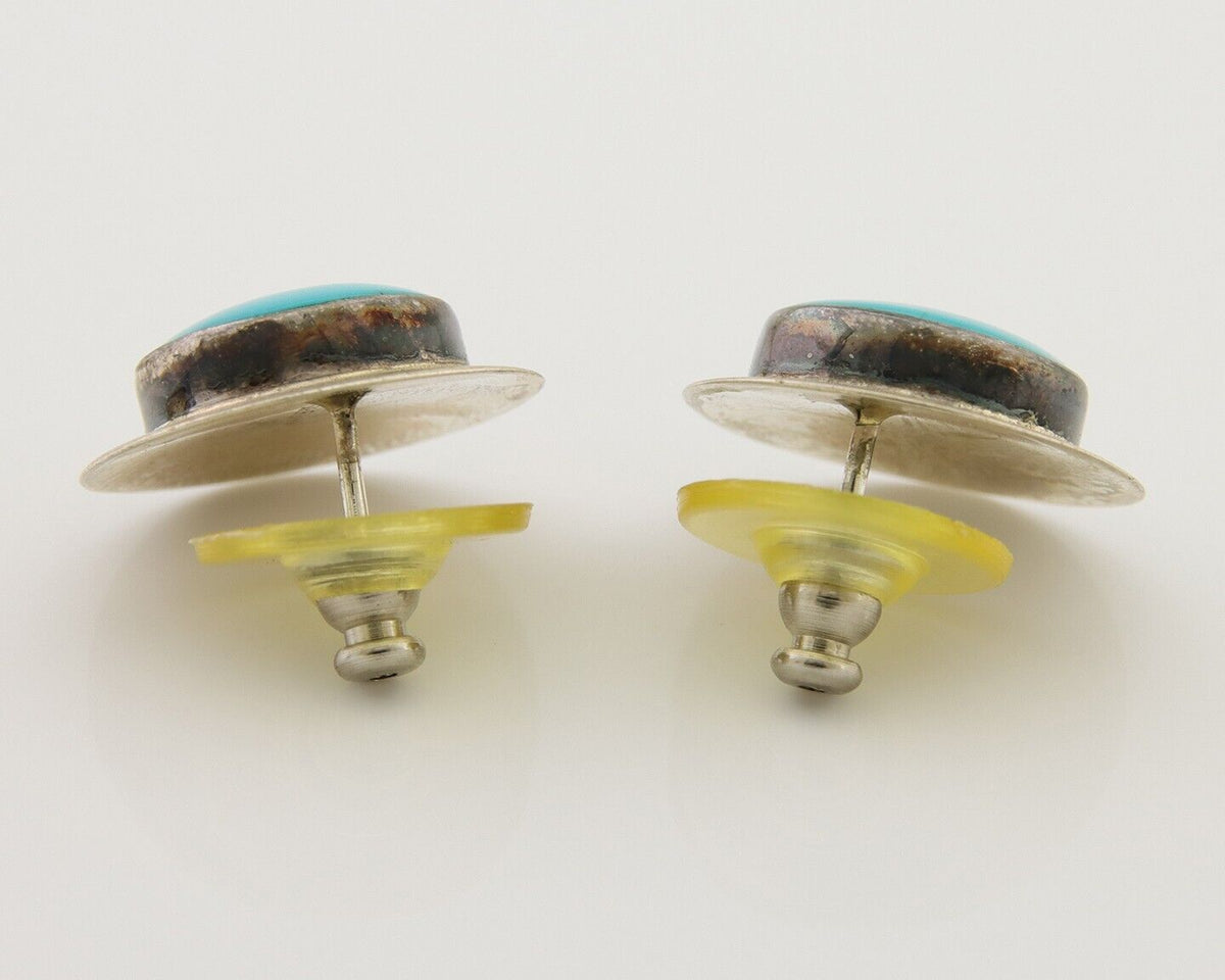 Navajo Earrings 925 Silver Blue Turquoise Native American Artist C.80's