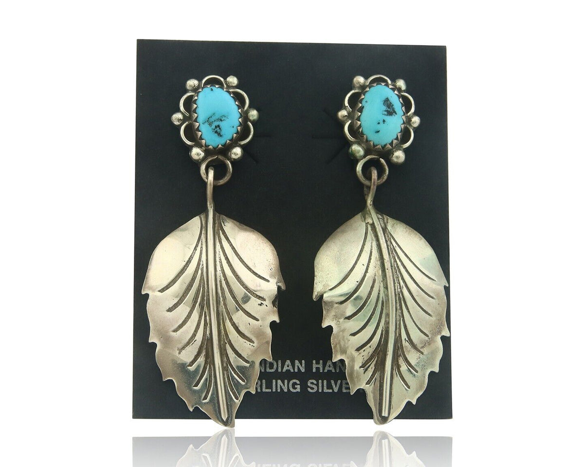 Navajo Earrings 925 Silver Natural Turquoise Native American Artist C.80's