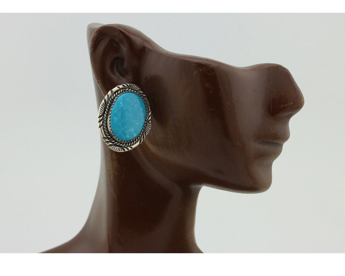 Navajo Earrings 925 Silver Kingman Turquoise Signed M Begay C.80s
