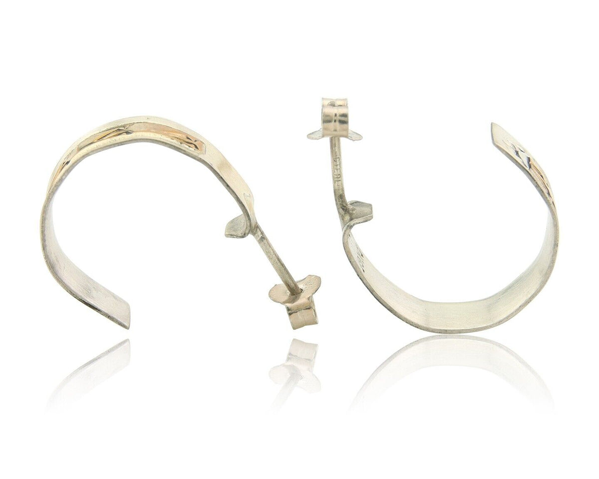 Navajo Hoop Earrings 925 Silver & Gold Native American Artist C.80's