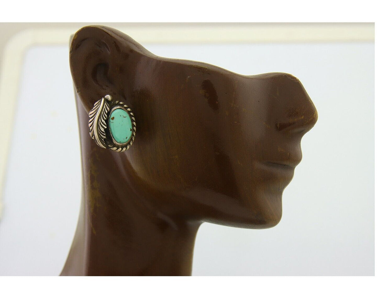 Navajo Earrings 925 Silver Natural Turquoise Native Artist C.80's