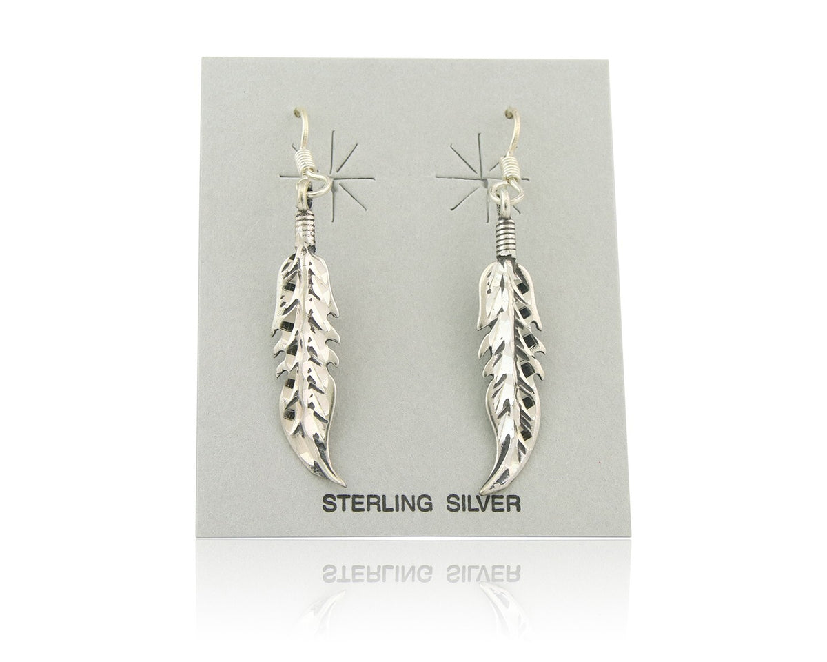 Navajo Feather Earrings Sterling Silver Dangle Vintage Authentic Signed Masha