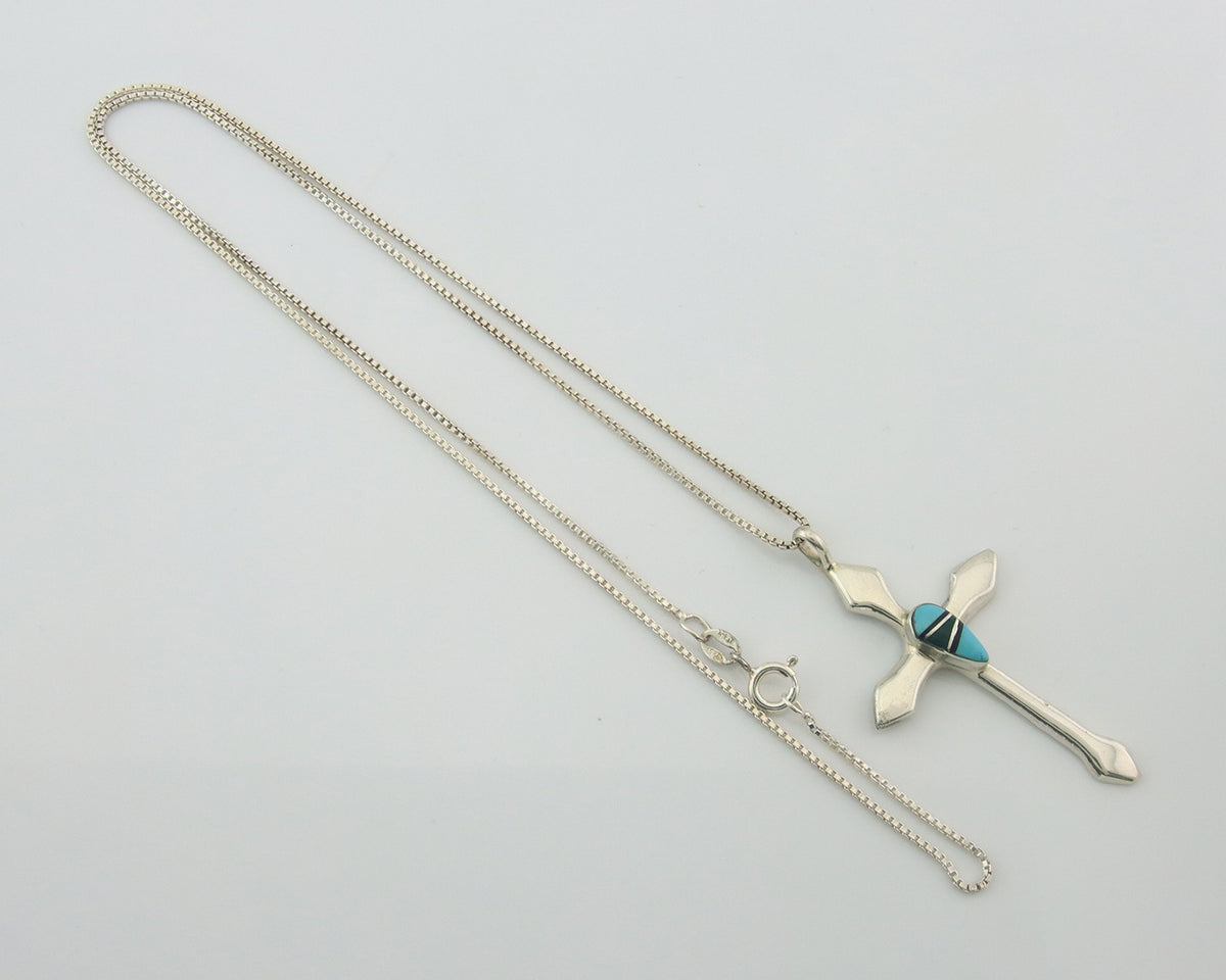 Navajo Cross Necklace Sterling Silver Authentic Natural Gemstones Signed M