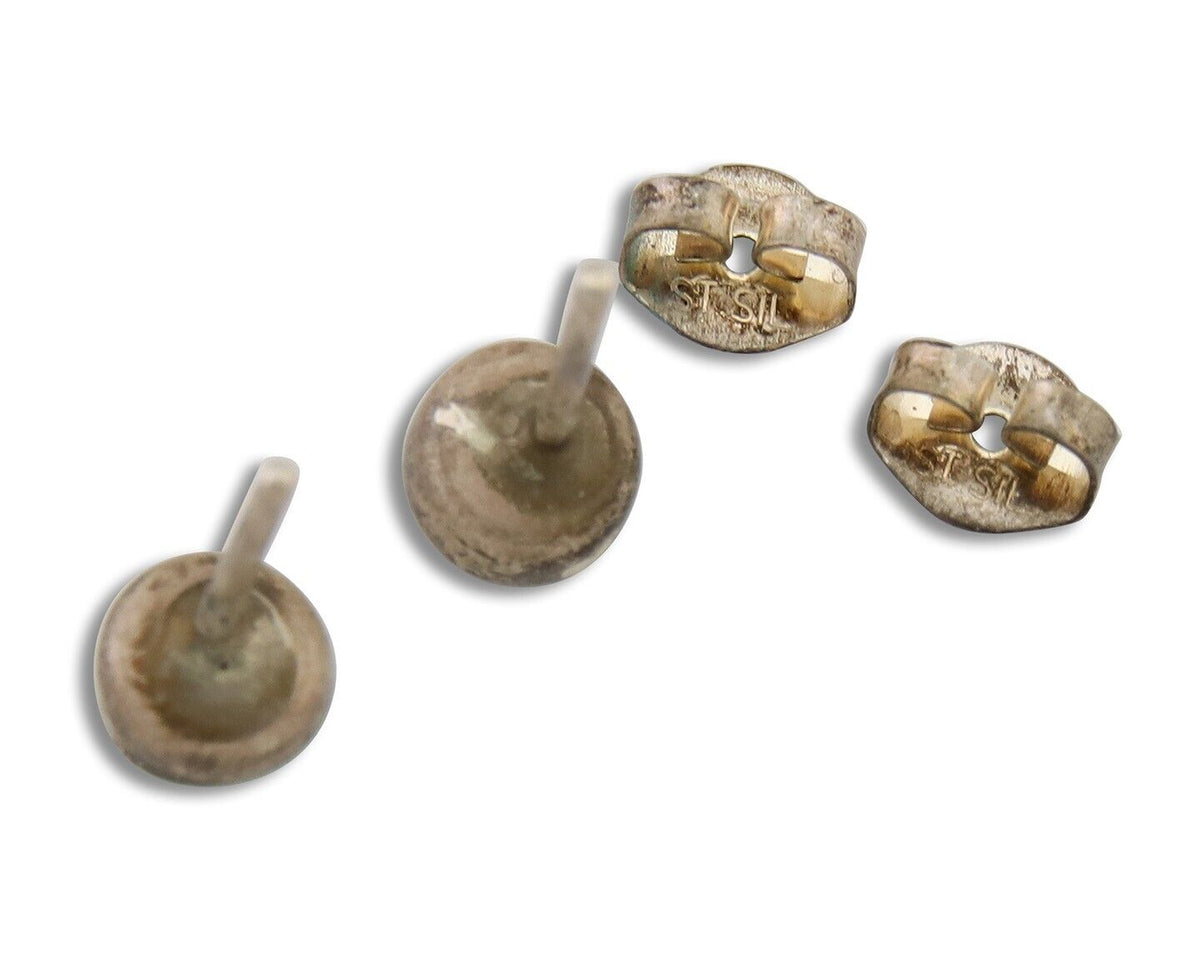 Navajo Earrings 925 Silver Inlaid Natural Onyx & Turquoise Native American C.80s