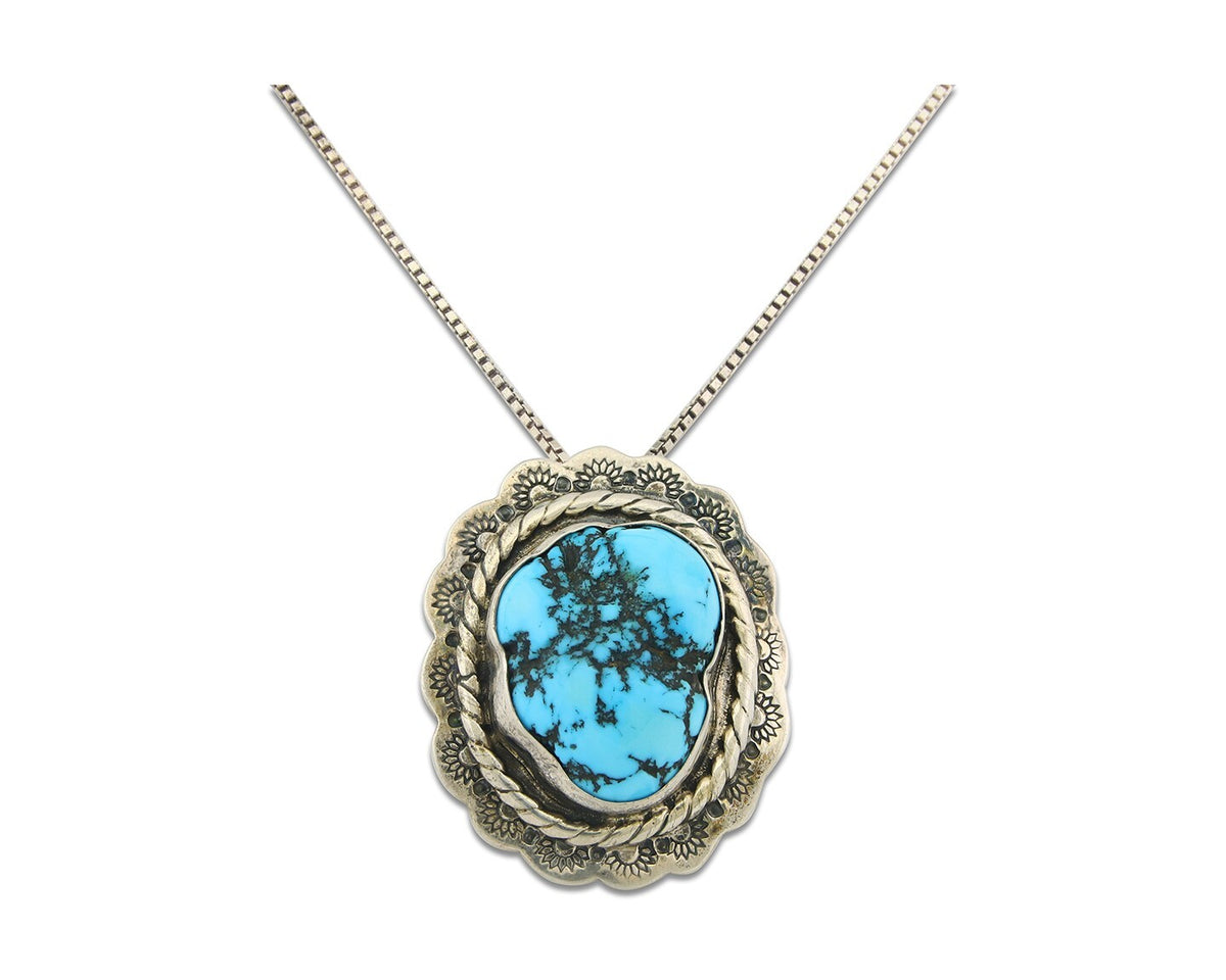 Navajo Sterling Silver Necklace Authentic Turquoise Vintage Signed M Montoya