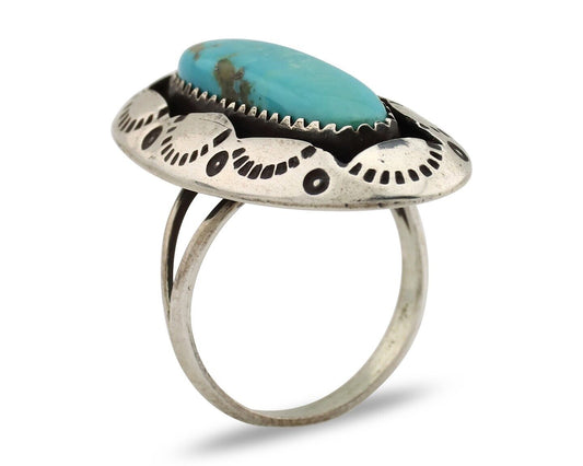 Navajo Ring 925 Silver Natural Kingman Turquoise Native American Artist C.80's