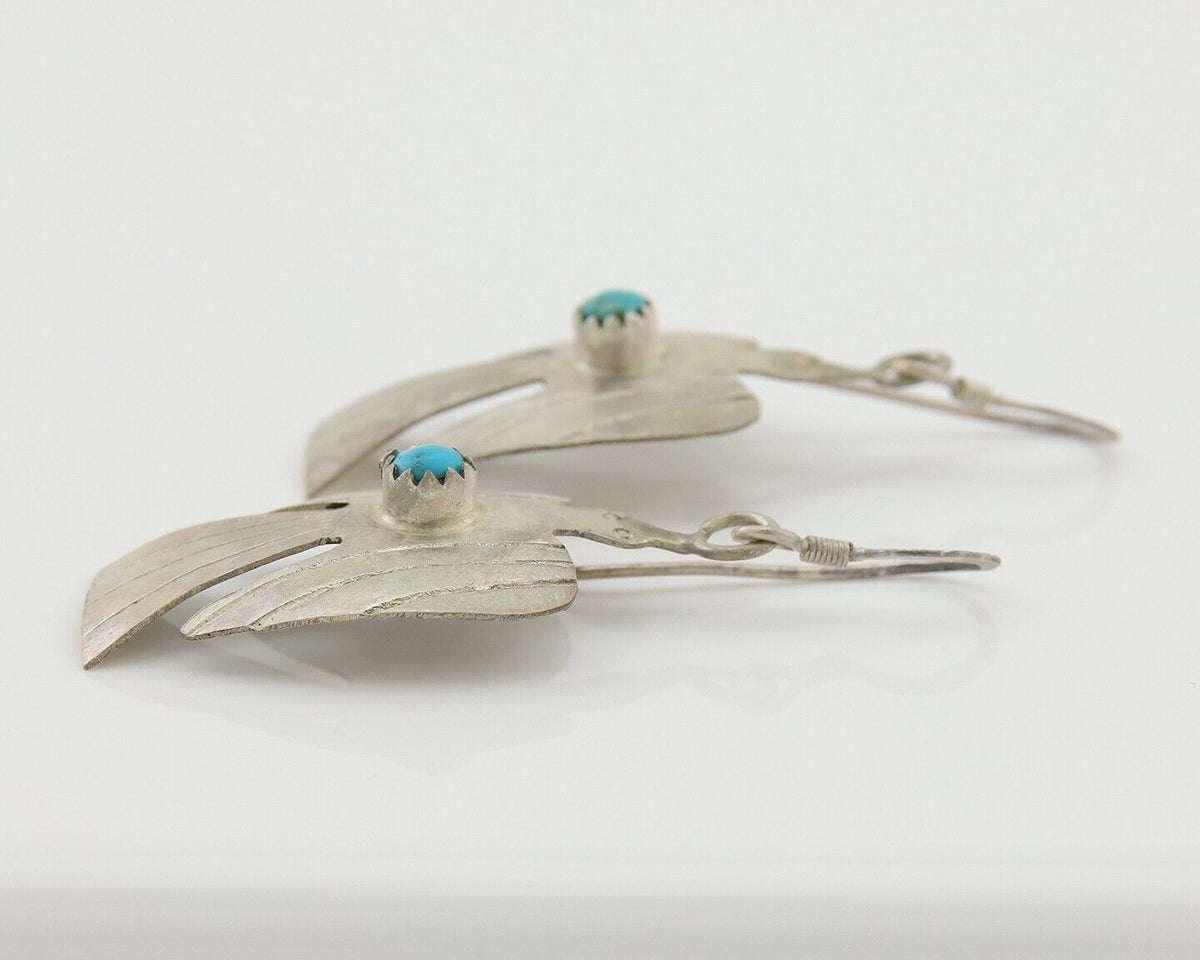 Navajo Thunderbird Earrings 925 Silver Natural Turquoise Native Artist C.80's