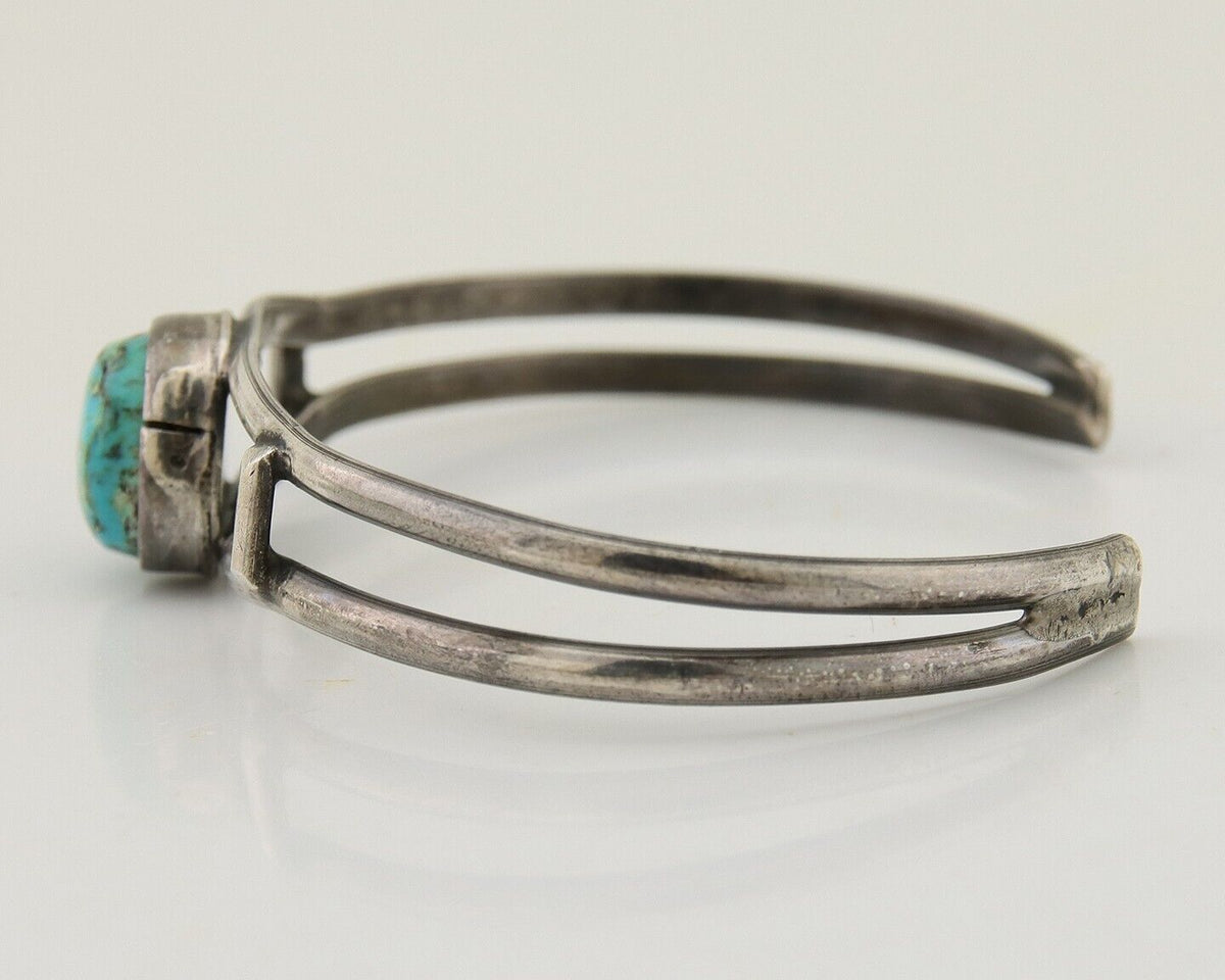 Navajo Hand Stamped Cuff Bracelet Turquoise 925 Silver Native American Artist