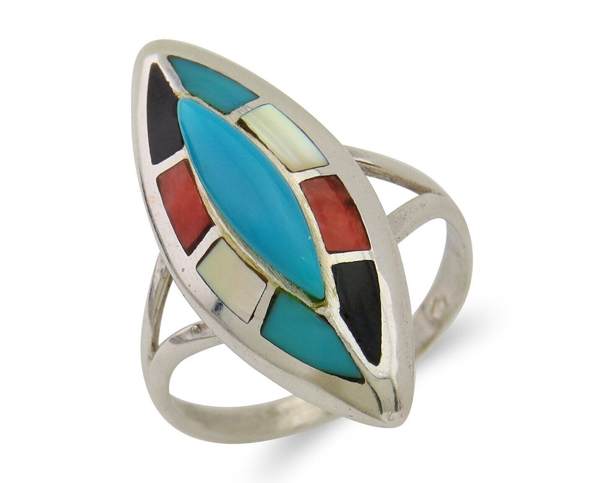 Navajo Ring 925 Silver Turquoise Shell Onyx Spiney Oyster Native Artist C80's
