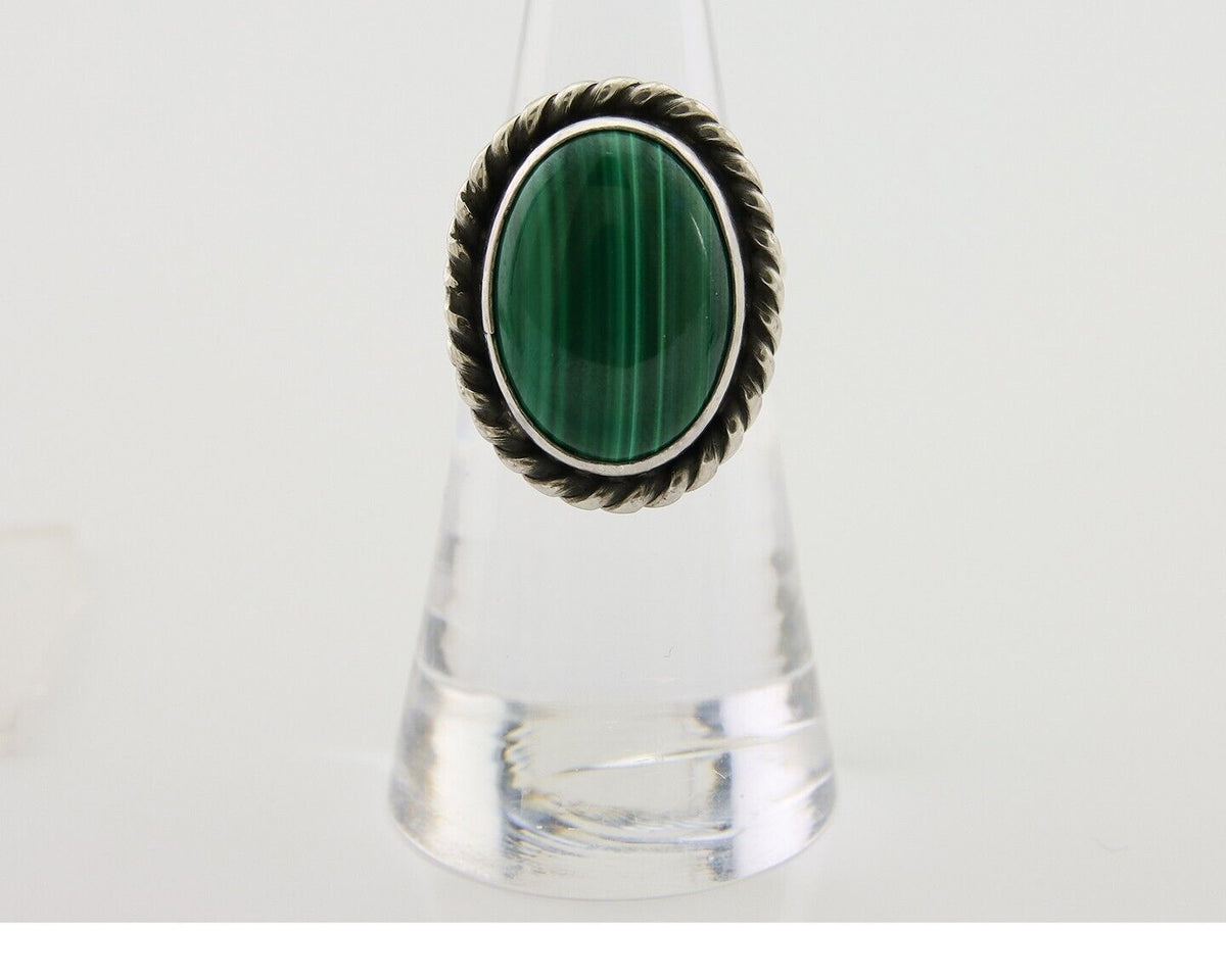 Navajo Ring 925 Silver Natural Malachite Native American Artist C.80's
