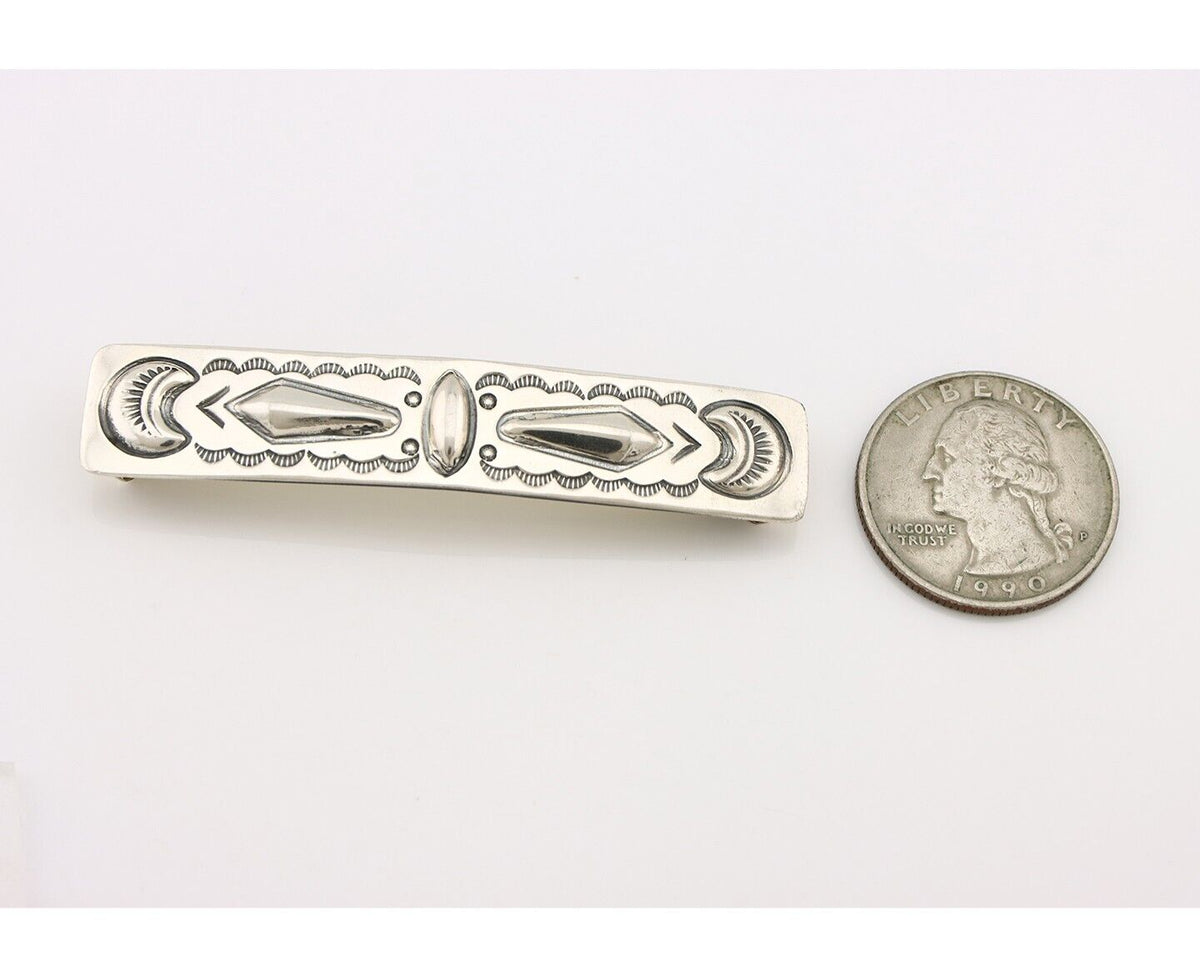 Women's Navajo Hair Clip Hand Stamped 925 Silver Native American Artist C.80's