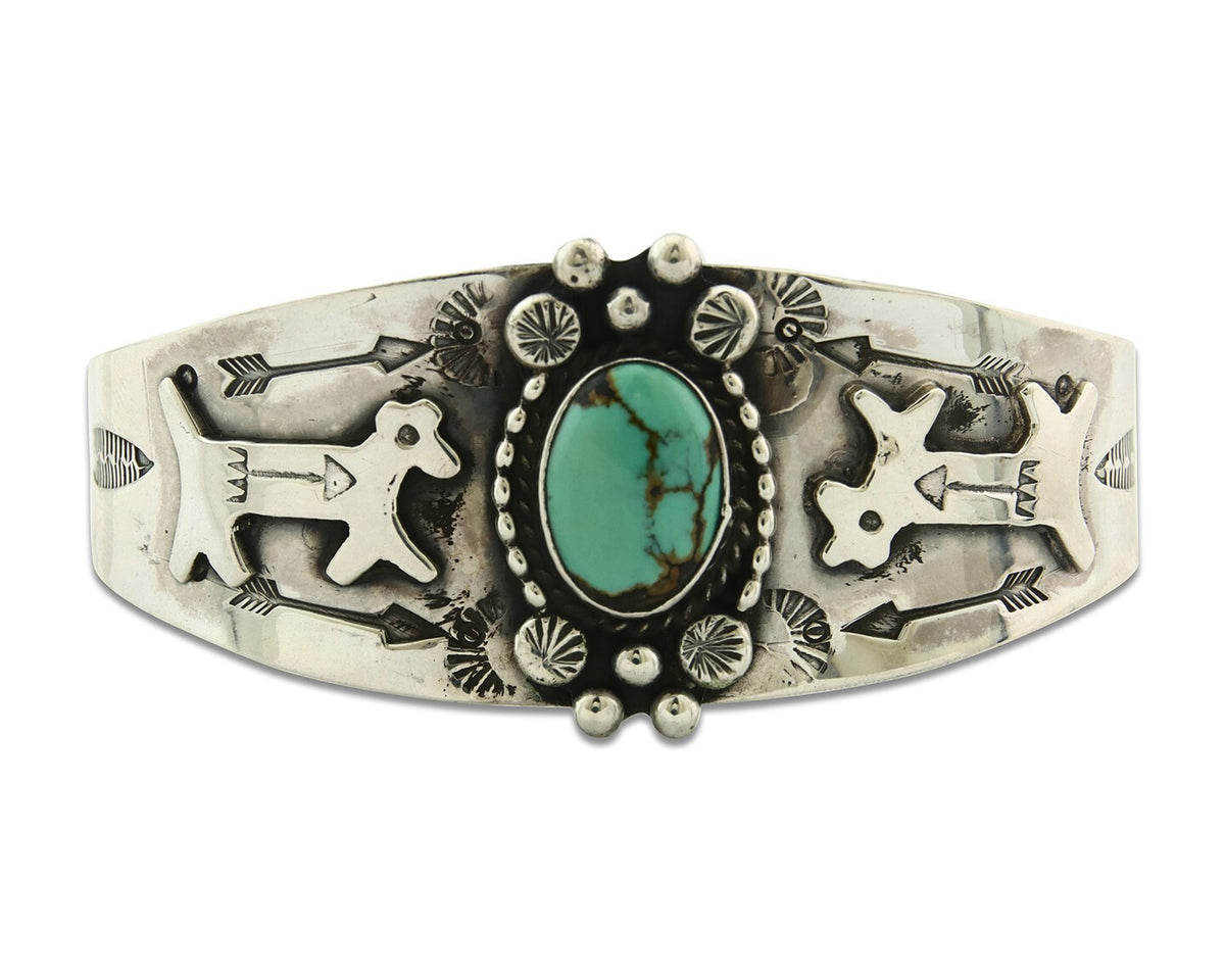 Vintage Navajo Bracelet 925 Silver Blue Turquoise Handmade Signed GR