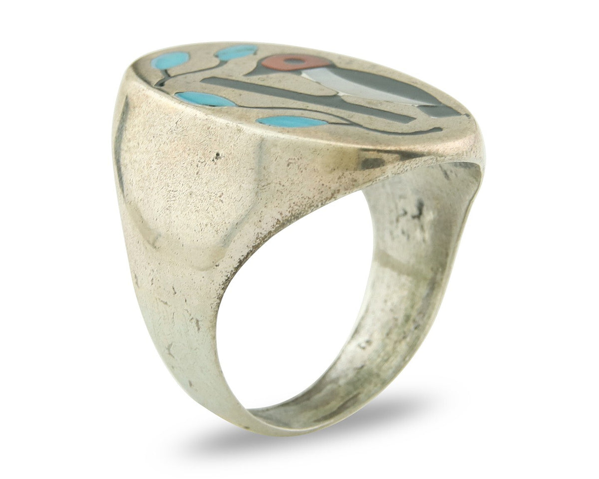 Vintage Navajo Ring 925 Sterling Wood Pecker Gemstone Native Artist Size 9.75