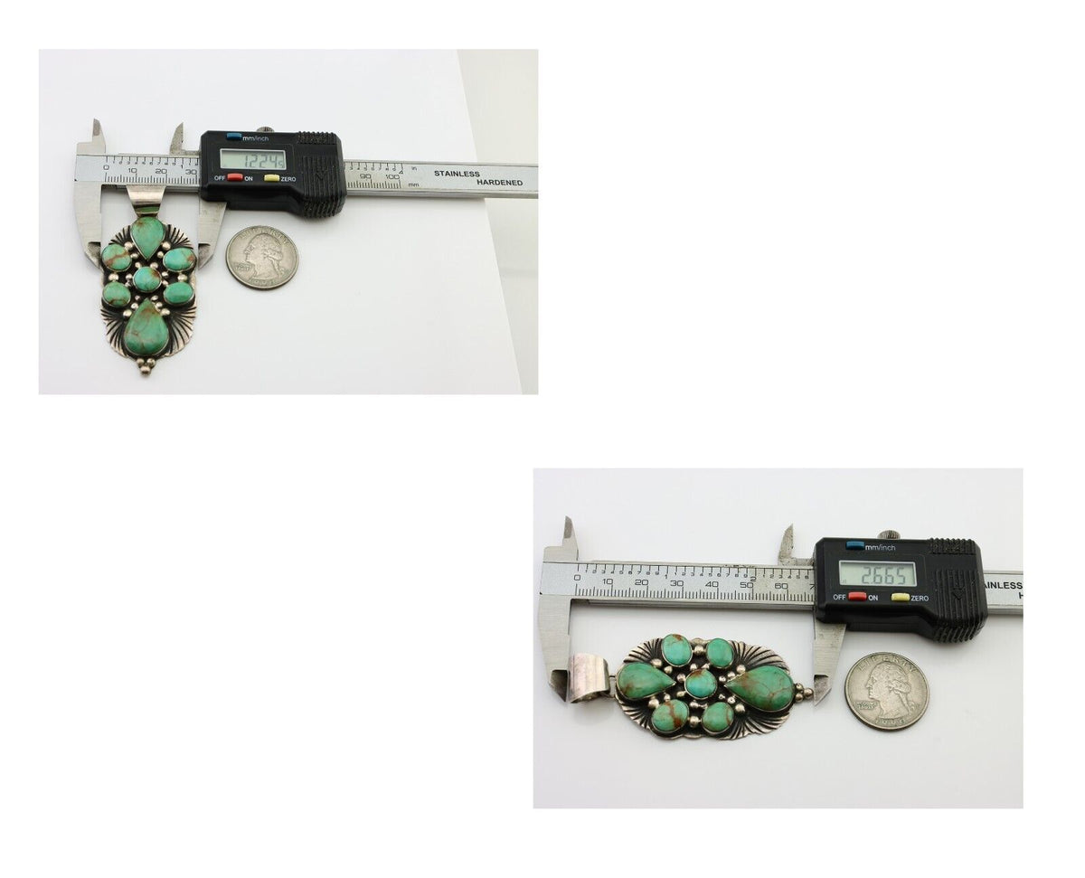 Navajo Turquoise Pendant 925 Silver Artist Signed LJ C.80's