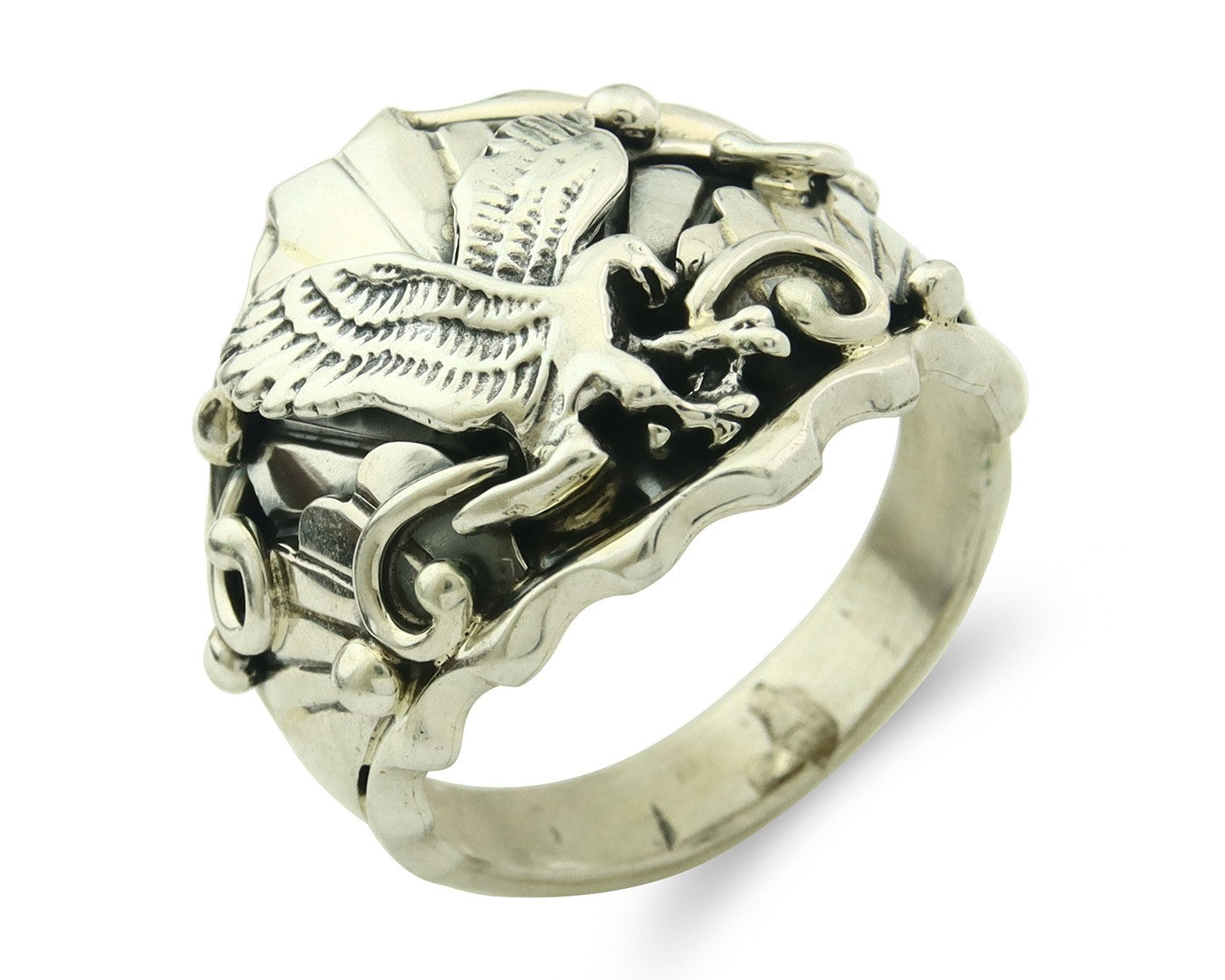 Vintage Navajo Eagle Ring Sterling Silver Handmade Signed S Size 12.25