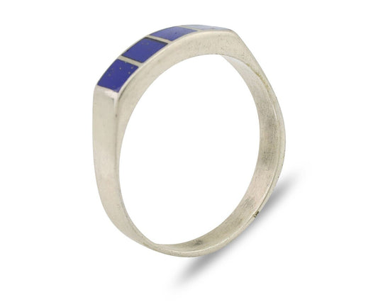 Navajo Handmade Ring 925 Silver Natural Lapis Lazuli Artist Signed SC C.80's