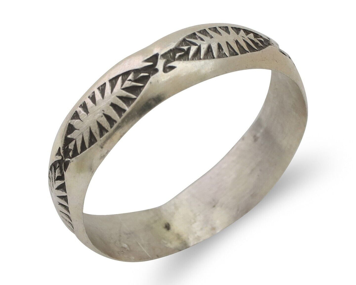 Navajo Hand Stamped Band 925 Silver 5.0 mm Signed Larry Chavez Size 8.35 C.80's