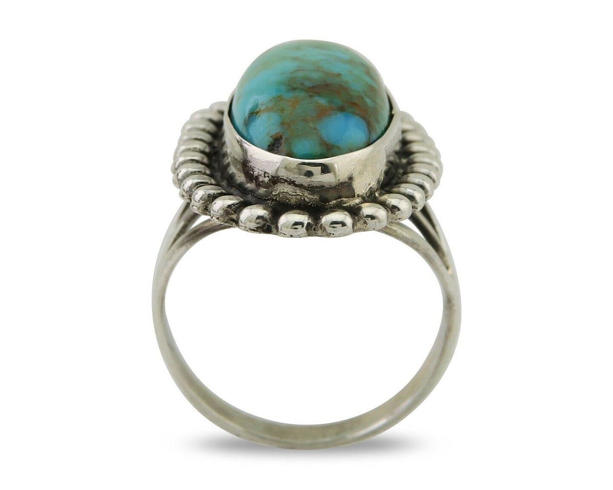 Navajo Shield Ring 925 Silver Arizona Turquoise Native Artist C.80's
