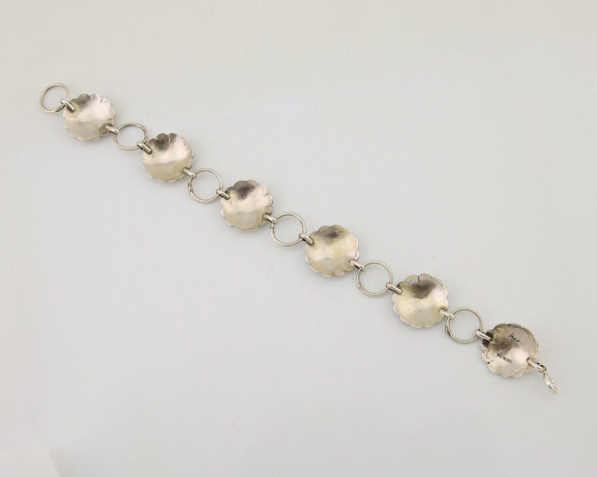 Navajo Hamdmade Concho Bracelet 925 Silver Native American Artist Signed C.80's