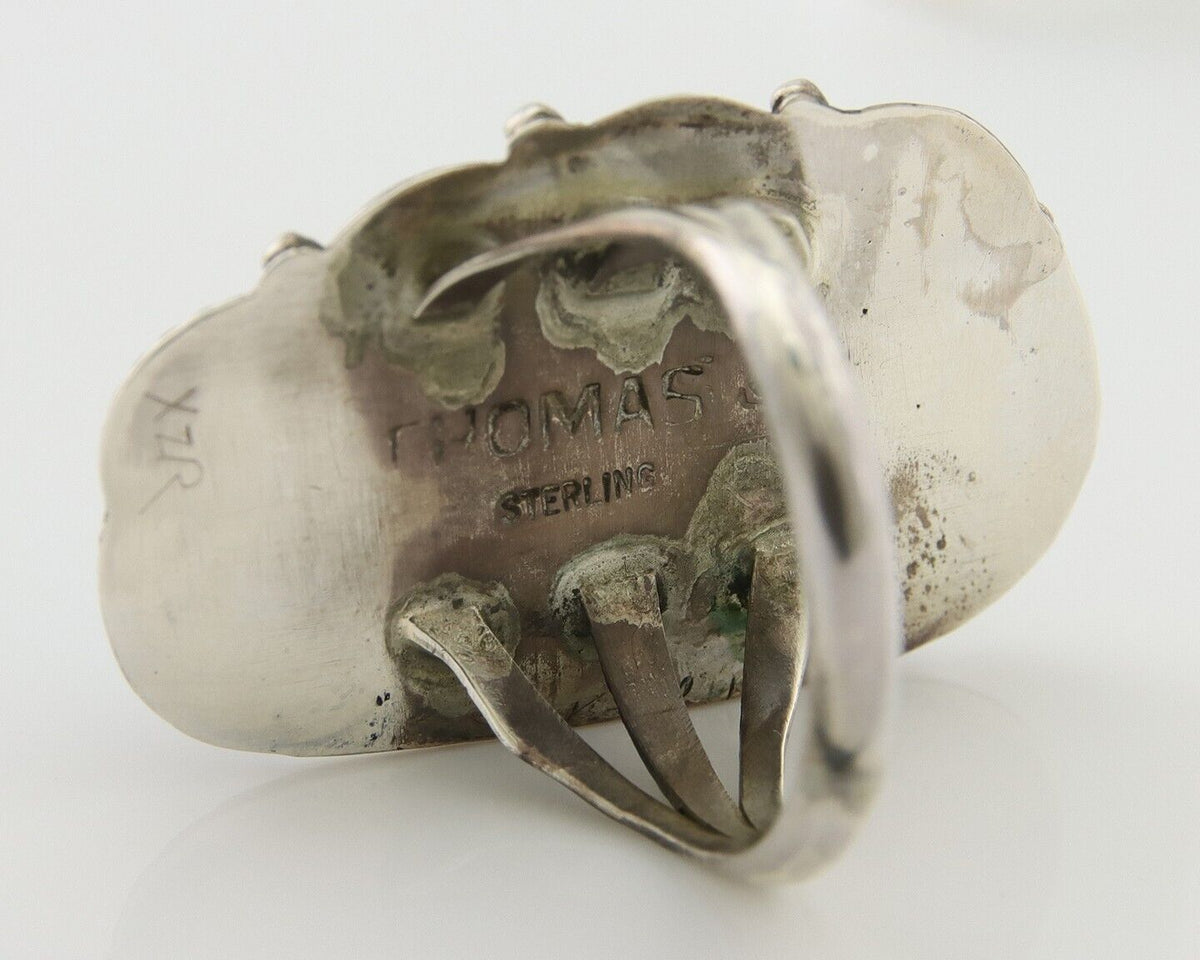 Navajo Ring 925 Silver Natural Blue Turquoise Artist Signed Thomas C.80's