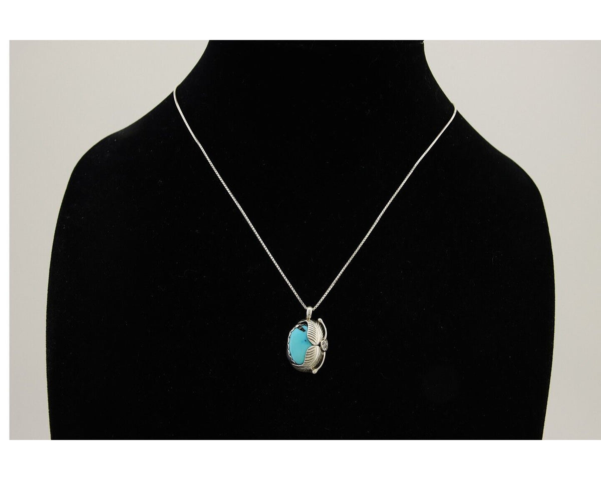 Navajo Necklace 925 Silver Natural Blue Turquoise Artist Signed D Zachary C.80's