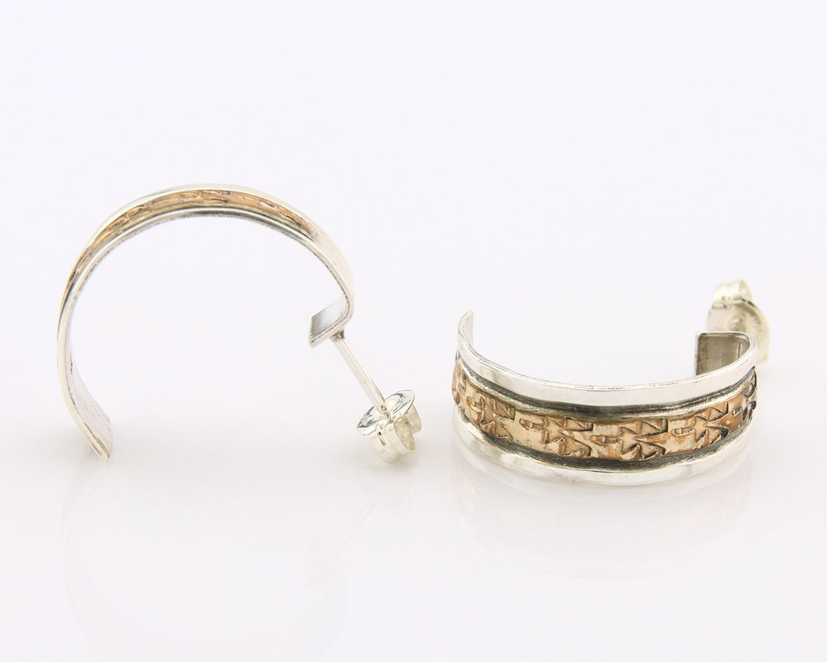 Navajo Earrings Sterling Silver & Gold Vintage Handmade Signed E