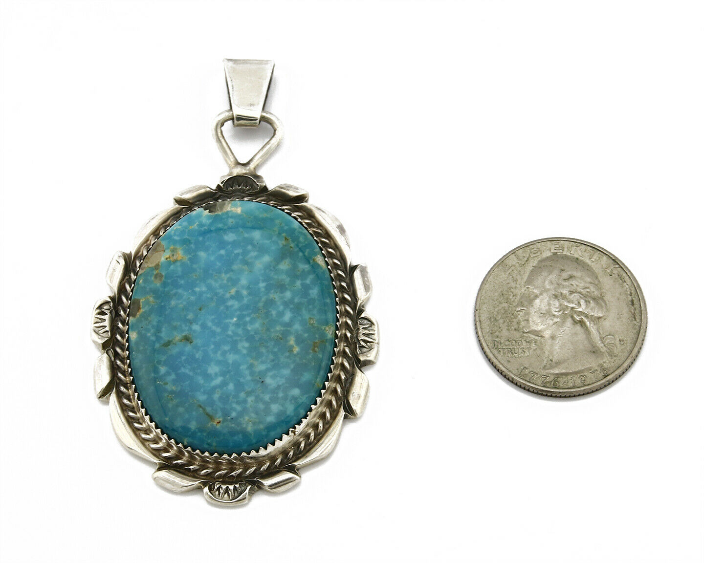 C. 80's-90 Navajo Talhat Large Natural Mined Turquoise .925 Silver Pendant