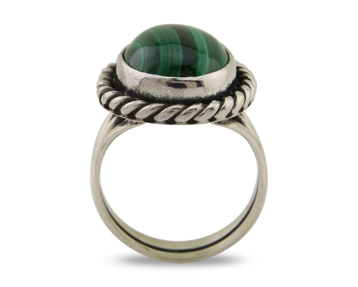 Navajo Ring 925 Silver Natural Malachite Native American Artist C.80's