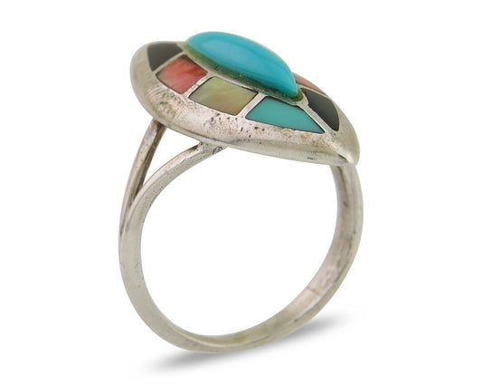 Navajo Ring 925 Silver Turquoise Shell Onyx Spiney Oyster Native Artist C80's