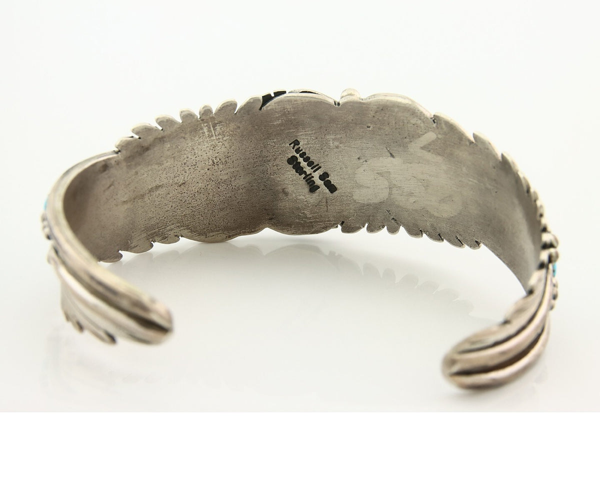 Vintage Navajo Bracelet 925 Silver Blue Turquoise Signed Russell Sam