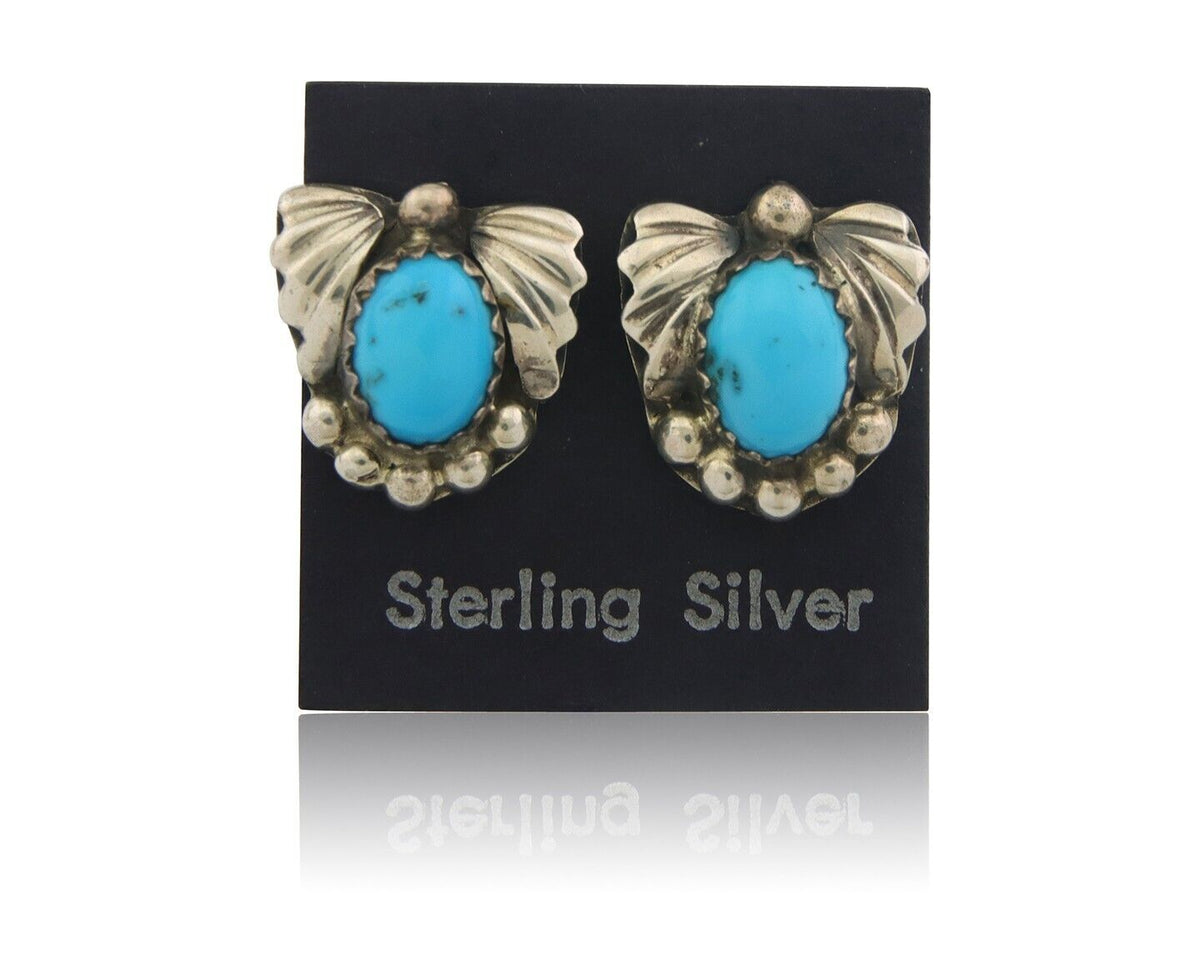 Navajo Earrings 925 Silver Natural Turquoise Artist Signed B. J. C.80's
