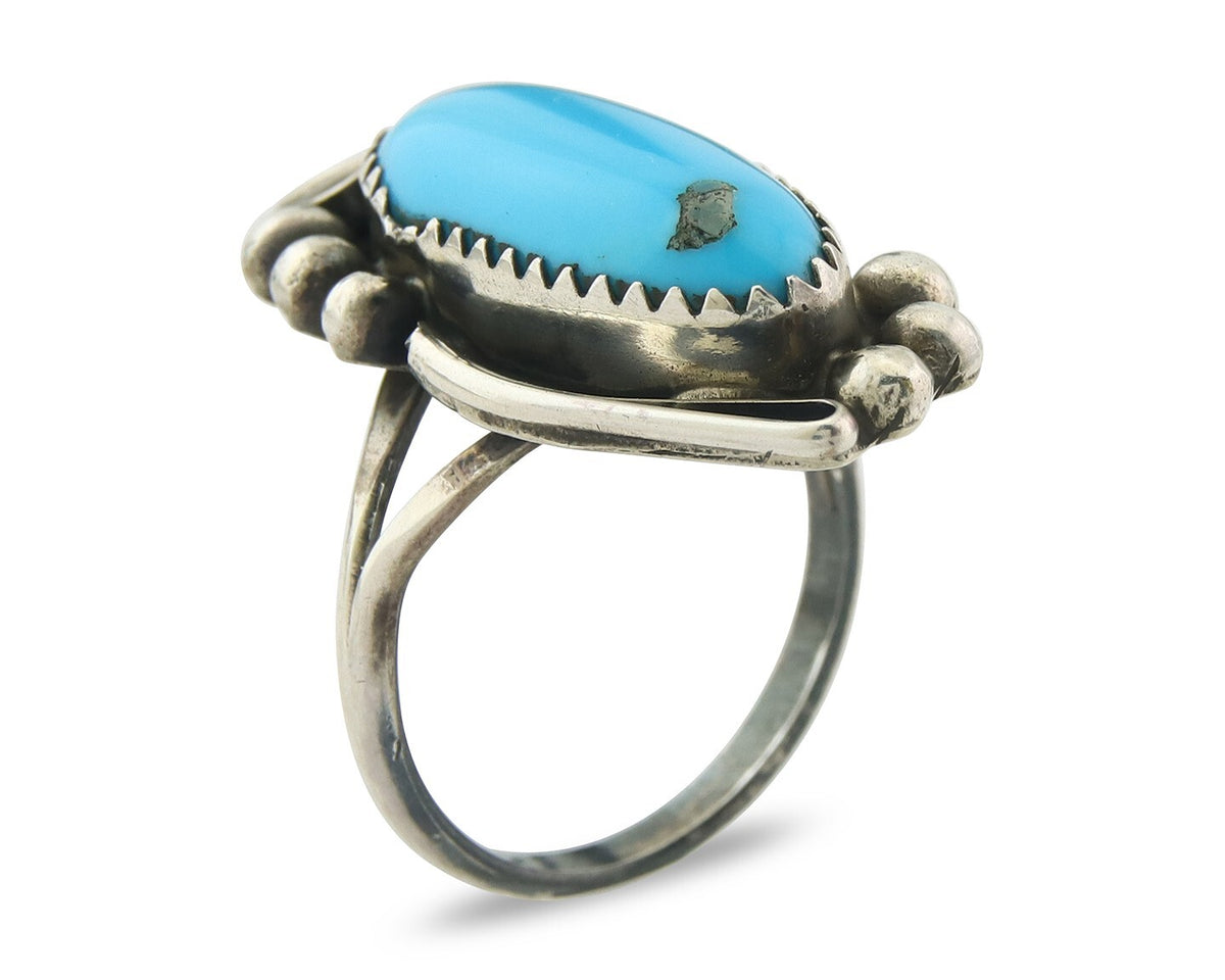 Navajo Ring Sterling Silver Authentic Turquoise Signed Justin Morris Size 7.0