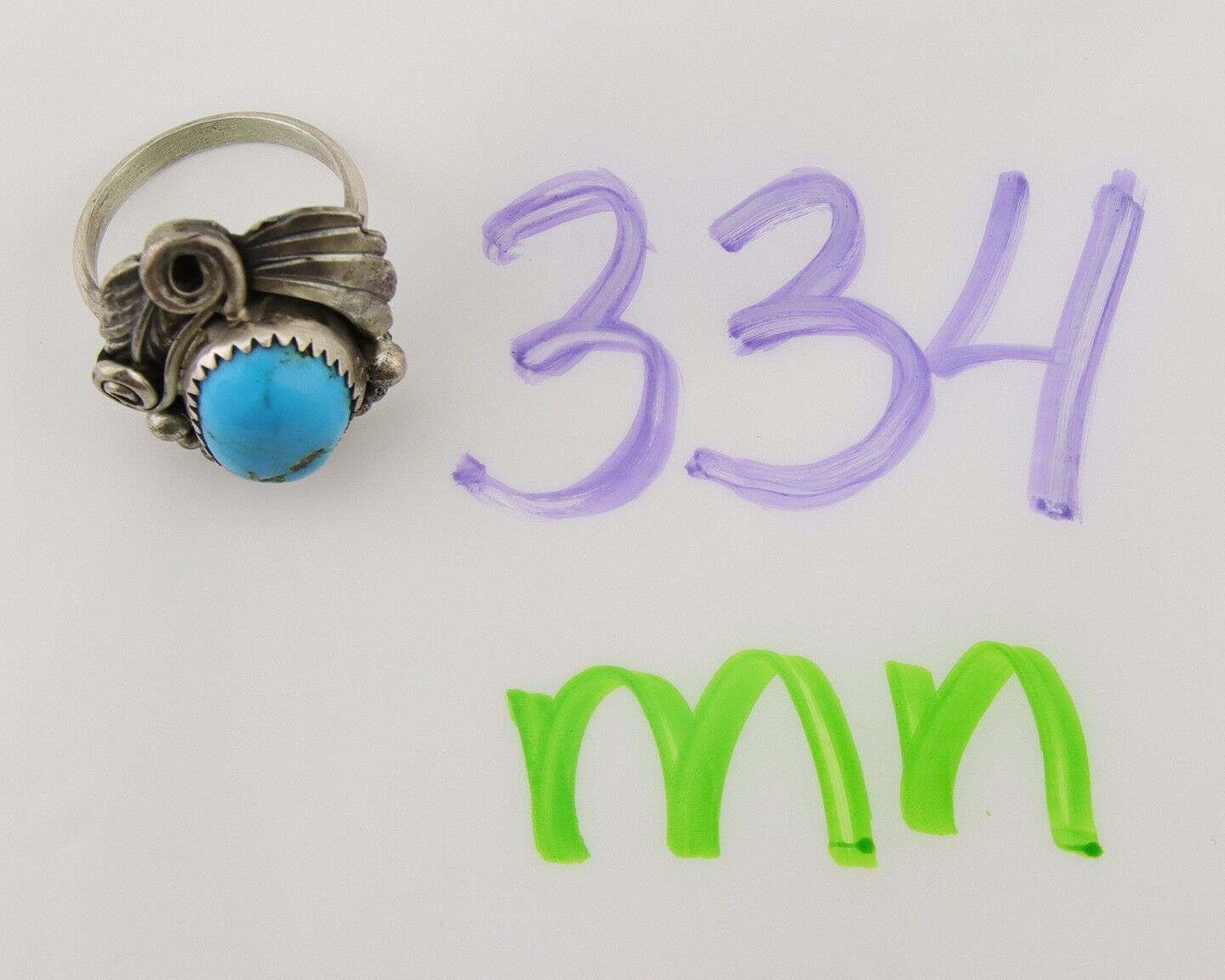 Navajo Ring 925 Silver Blue Turquoise Signed M C.80's