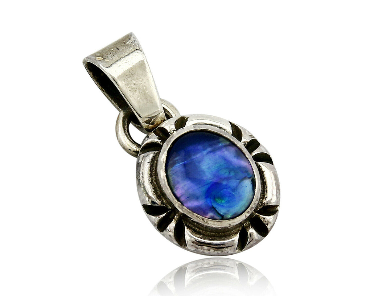 Navajo Hand Stamped Natural Mined Blue MOP in .925 SOLID Silver Pendant