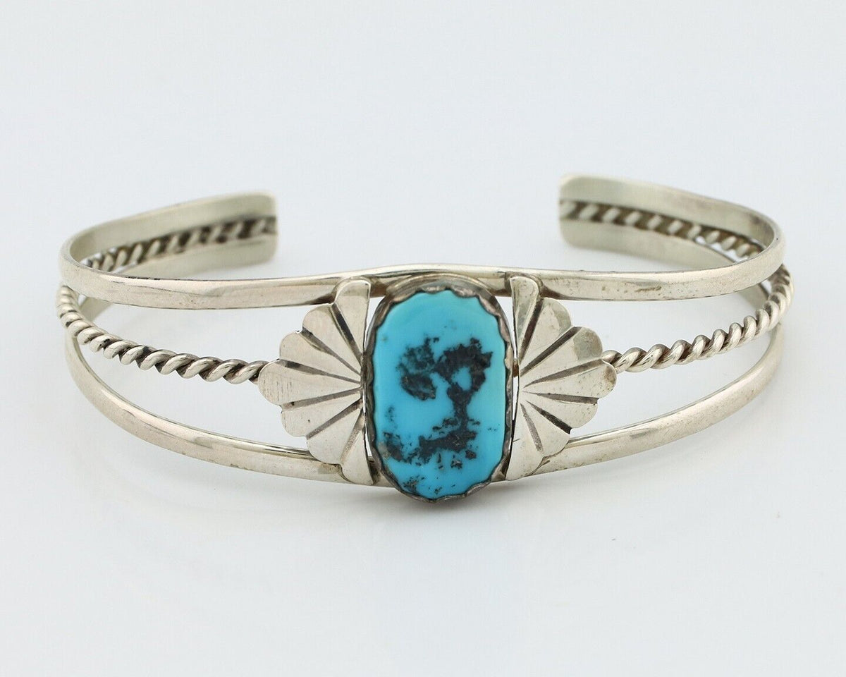 Navajo Bracelet 925 Silver Sleeping Beauty Turquoise Artist Signed LT CHEE C80s