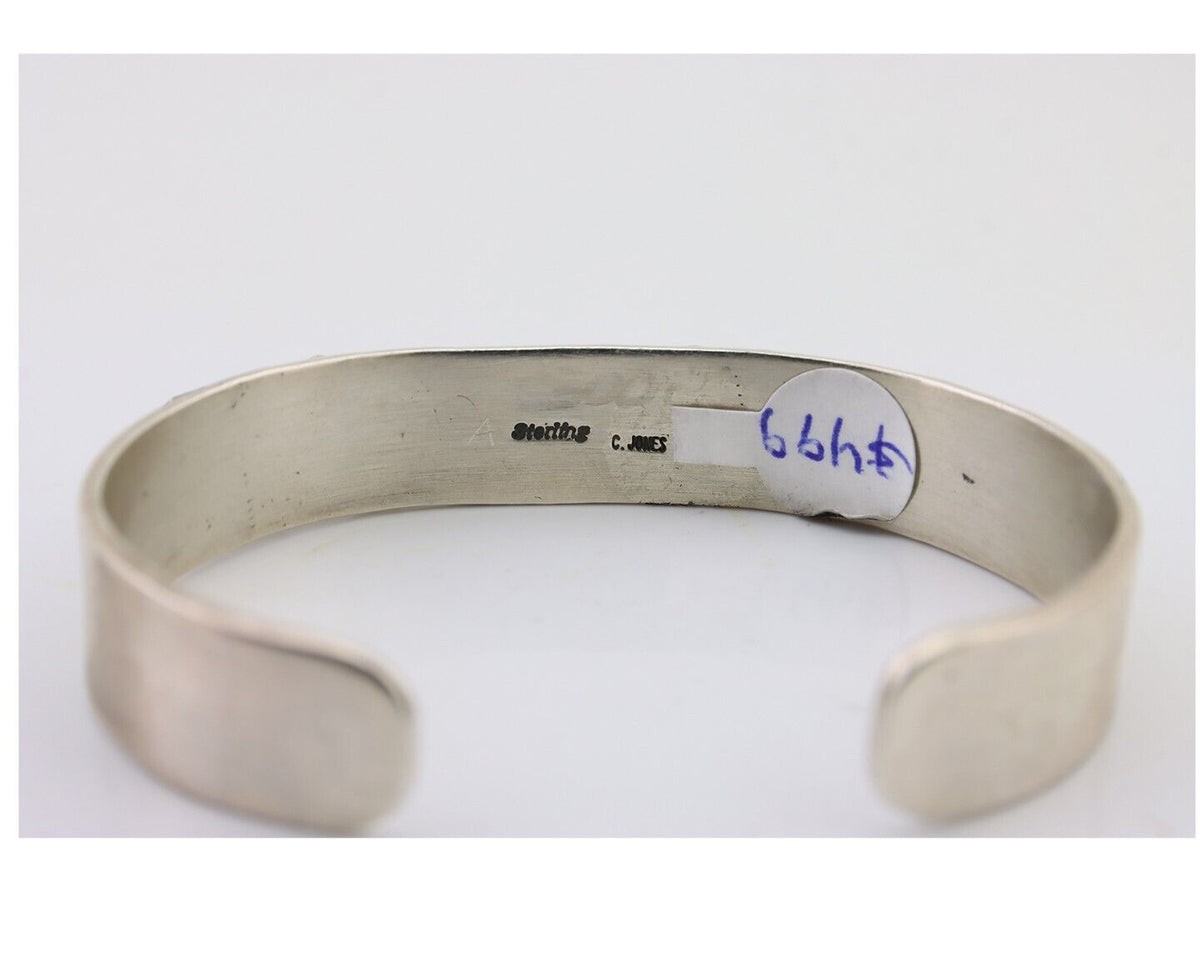 Navajo Cuff Bracelet 925 Silver Natural Turquoise Signed C Jones C.80's