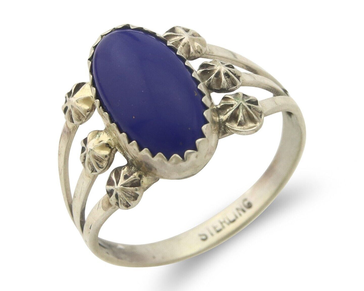 Navajo Ring 925 Sterling Natural Lapis Handmade Native Artist C.80's